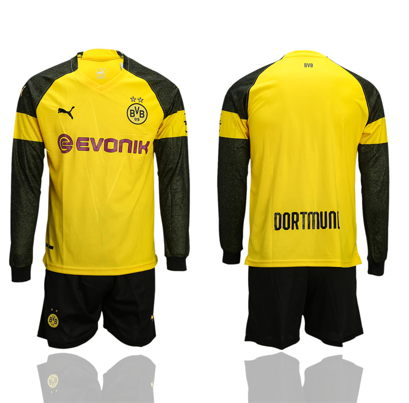 2018 19 Dortmund Home Long Sleeve Soccer Jersey