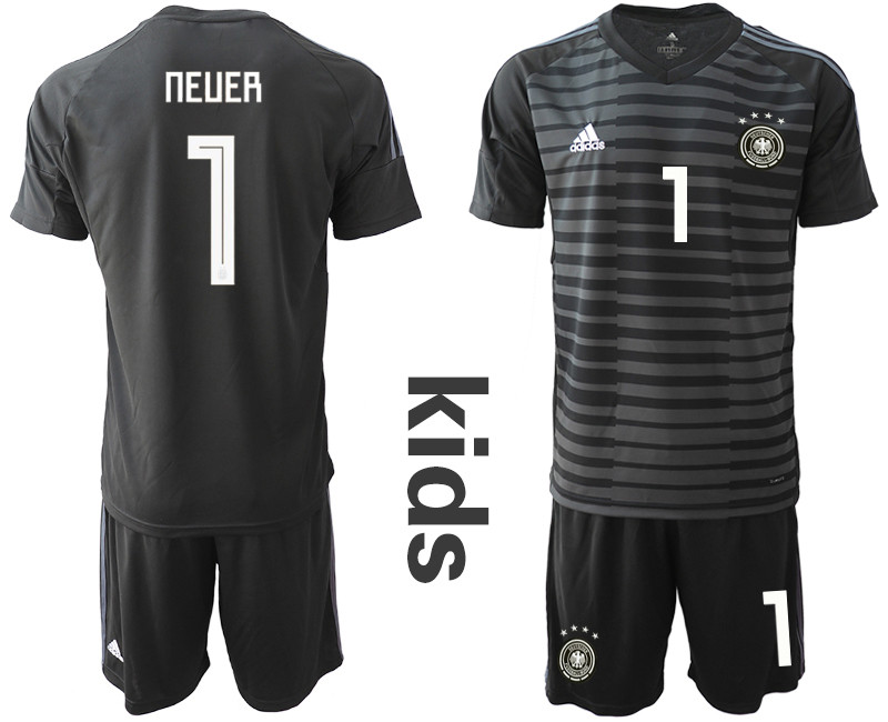 2018 19 Germany 1 NEUER Black Youth Goalkeeper Soccer Jersey