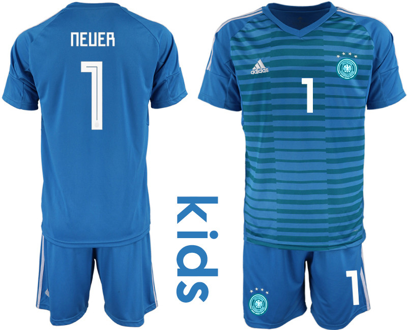 2018 19 Germany 1 NEUER Blue Youth Goalkeeper Soccer Jersey