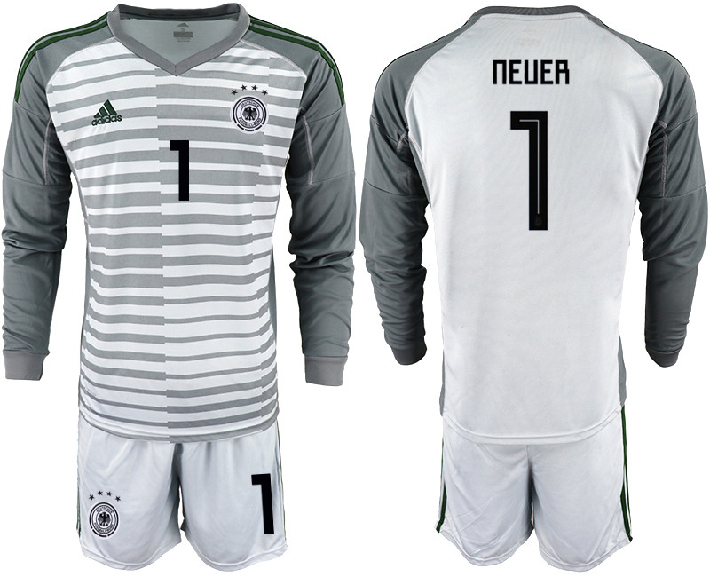 2018 19 Germany 1 NEUER Gray Long Sleeve Goalkeeper Soccer Jersey