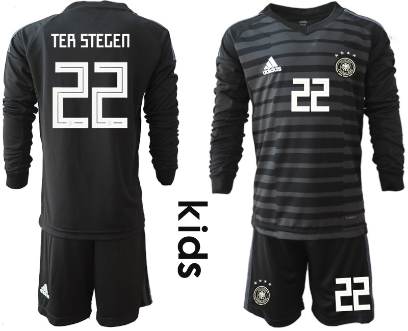 2018 19 Germany 22 TER STEGEN Black Youth Long Sleeve Goalkeeper Soccer Jersey