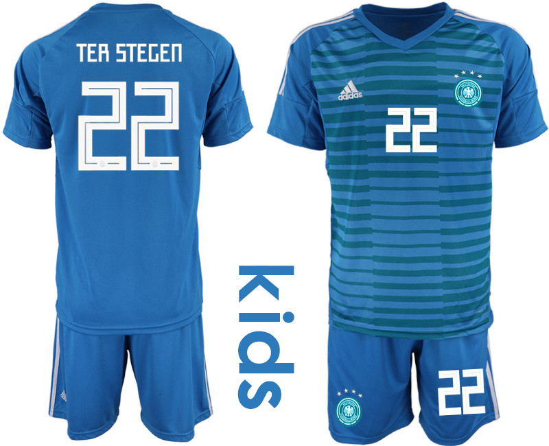 2018 19 Germany 22 TER STEGEN Blue Youth Goalkeeper Soccer Jersey
