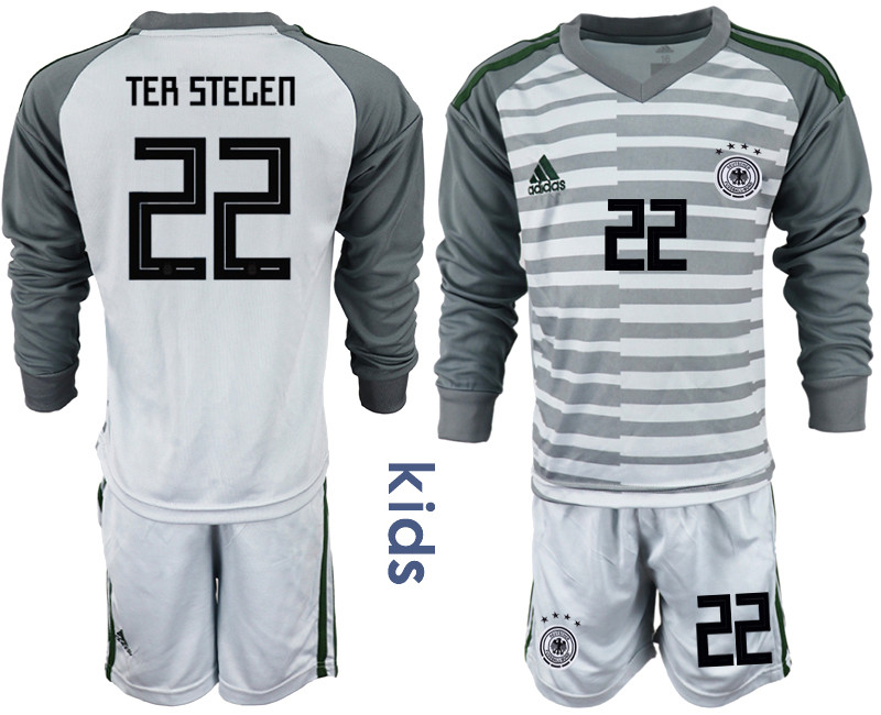 2018 19 Germany 22 TER STEGEN Gray Youth Long Sleeve Goalkeeper Soccer Jersey