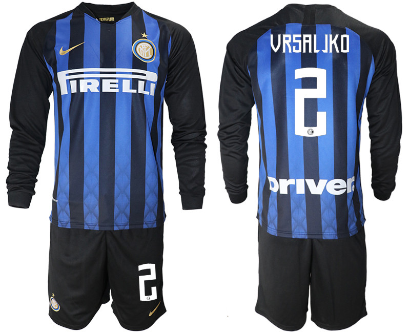 2018 19 Inter Milan 2 VRSALJKO Home Long Sleeve Soccer Jersey