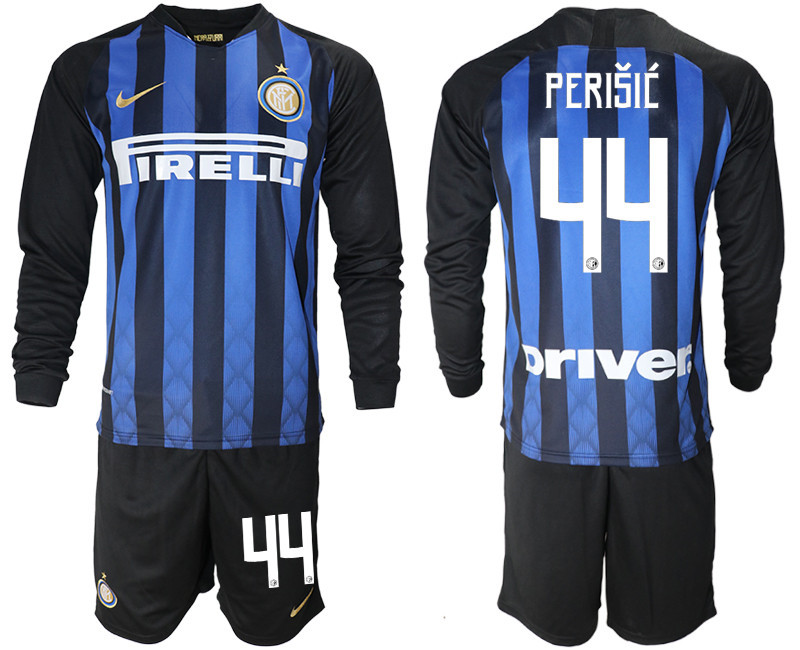 2018 19 Inter Milan 44 PERISIC Home Long Sleeve Soccer Jersey