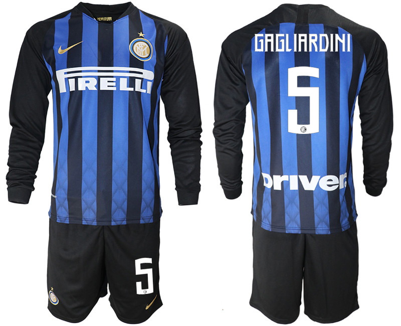 2018 19 Inter Milan 5 GAGLIARDINI Home Long Sleeve Soccer Jersey
