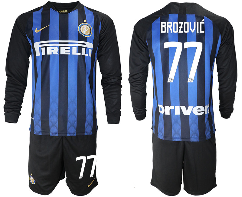 2018 19 Inter Milan 77 BROZOVIC Home Long Sleeve Soccer Jersey