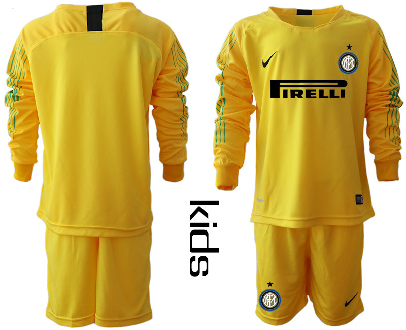 2018 19 Inter Milan Yellow Youth Long Sleeve Soccer Jersey