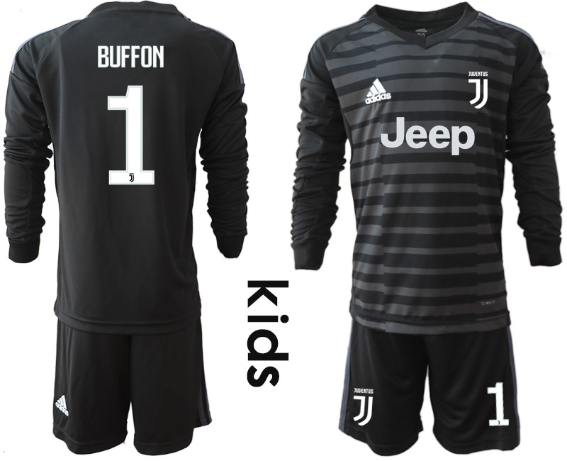 2018 19 Juventus 1 BUFFON Black Youth Long Sleeve Goalkeeper Soccer Jersey