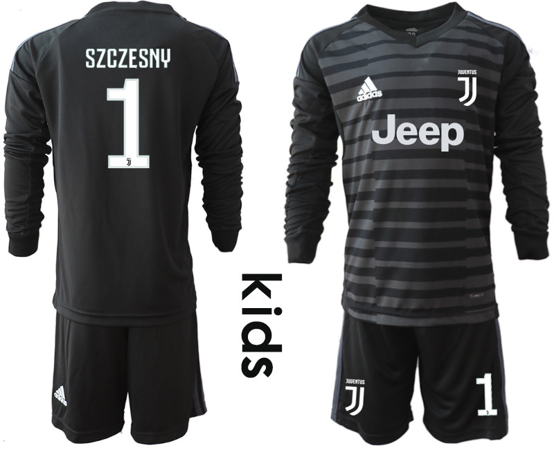 2018 19 Juventus 1 SZCZESNY Black Youth Long Sleeve Goalkeeper Soccer Jersey