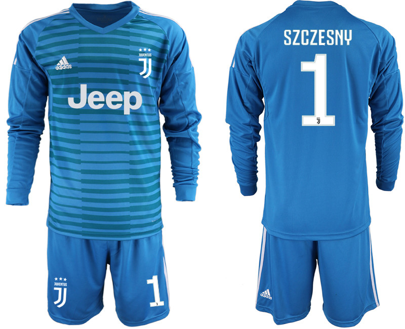2018 19 Juventus 1 SZCZESNY Blue Long Sleeve Goalkeeper Soccer Jersey