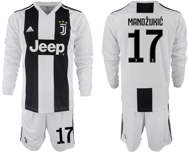 2018 19 Juventus 17 MANDZUKIC Home Long Sleeve Soccer Jersey