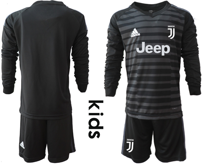 2018 19 Juventus Black Youth Long Sleeve Goalkeeper Soccer Jersey