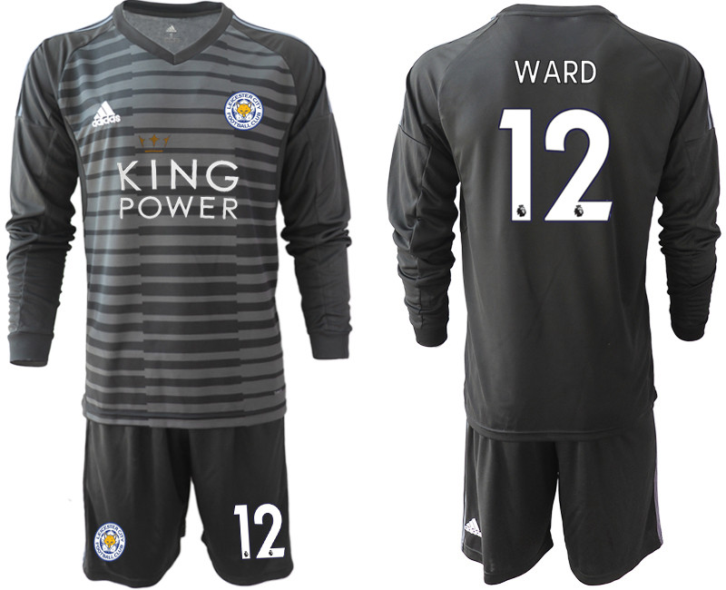 2018 19 Leicester City 12 WARD Black Long Sleeve Goalkeeper Soccer Jersey