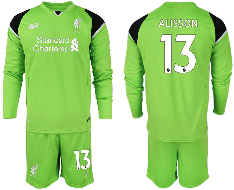 2018 19 Liverpool 13 ALISSON Green Long Sleeve Goalkeeper Soccer Jersey