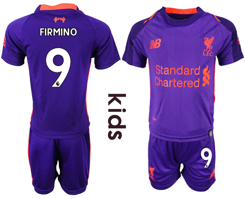 2018 19 Liverpool 9 FIRMINO Away Youth Soccer Jersey