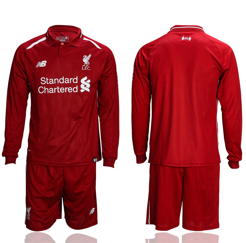 2018 19 Liverpool Home Long Sleeve Soccer Jersey