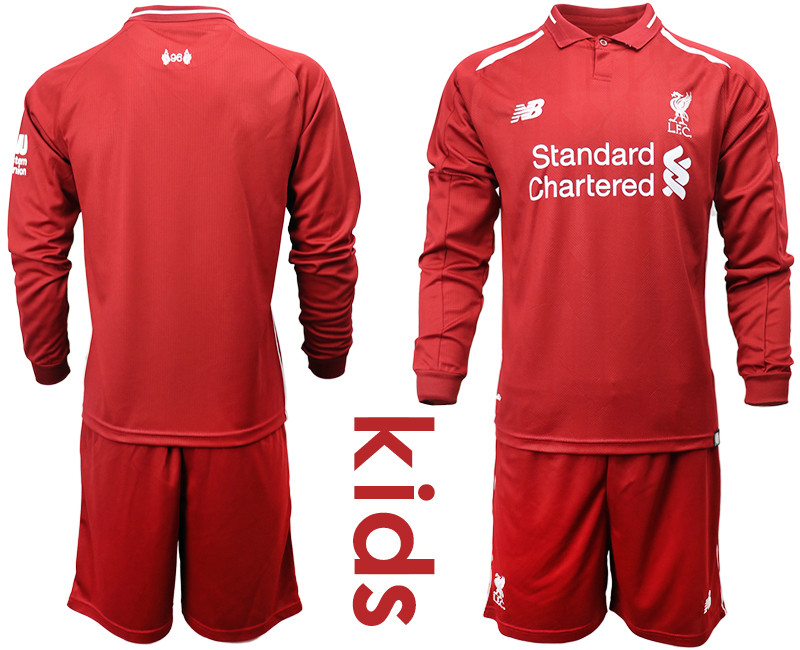 2018 19 Liverpool Home Youth Long Sleeve Soccer Jersey