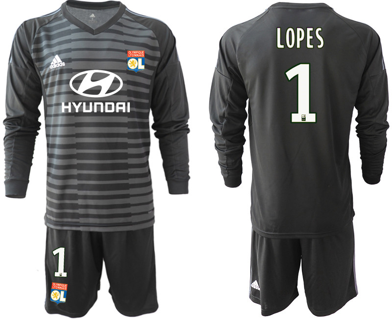 2018 19 Lyon 1 LOPES Black Long Sleeve Goalkeeper Soccer Jersey