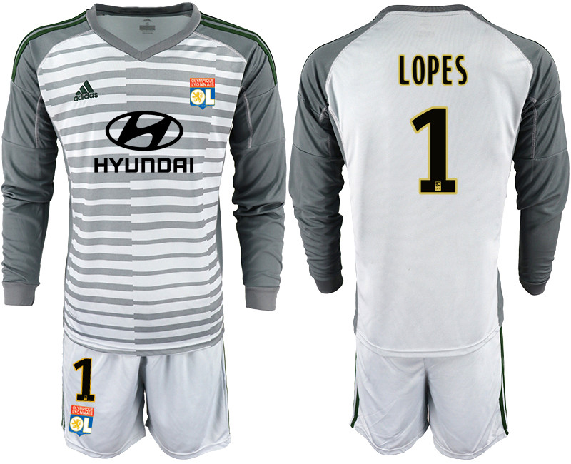 2018 19 Lyon 1 LOPES Gray Long Sleeve Goalkeeper Soccer Jersey