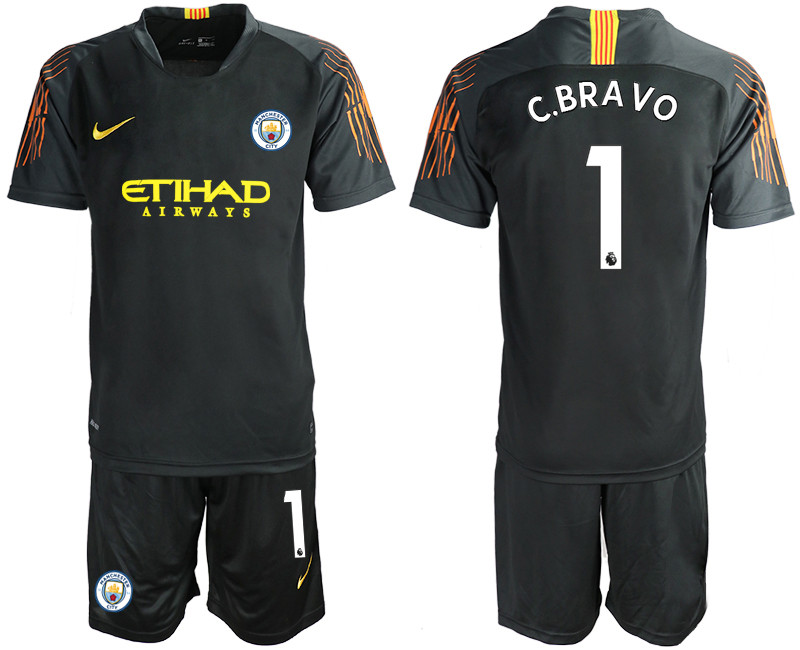 2018 19 Manchester City 1 C.BRAVO Black Goalkeeper Soccer Jersey