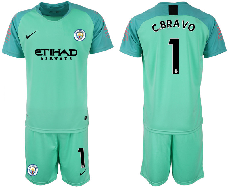 2018 19 Manchester City 1 C.BRAVO Green Goalkeeper Soccer Jersey