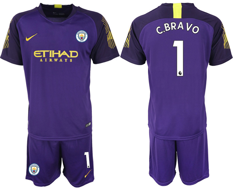 2018 19 Manchester City 1 C.BRAVO Violet Goalkeeper Soccer Jersey