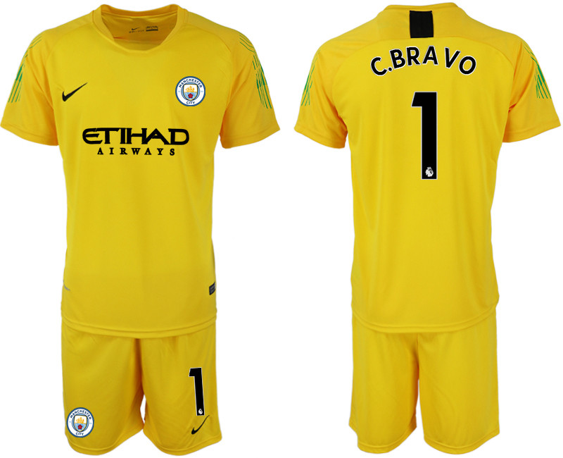 2018 19 Manchester City 1 C.BRAVO Yellow Goalkeeper Soccer Jersey