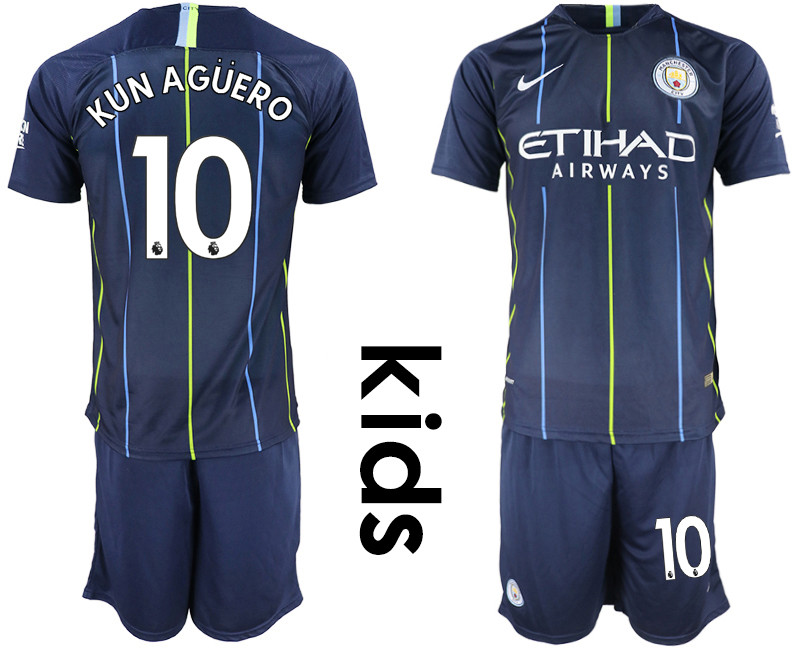 2018 19 Manchester City 10 KUN AGUERO Away Youth Soccer Jersey