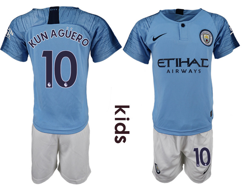 2018 19 Manchester City 10 KUN AGUERO Home Youth Soccer Jersey