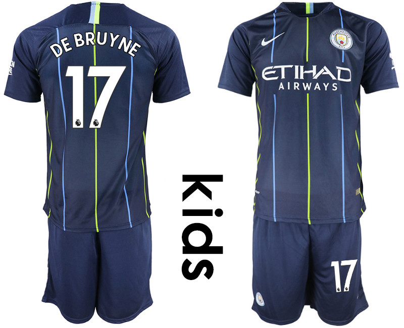 2018 19 Manchester City 17 DE BRUYNE Away Youth Soccer Jersey