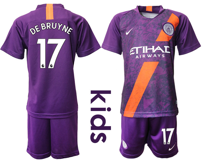 2018 19 Manchester City 17 DE BRUYNE Youth Third Away Soccer Jersey