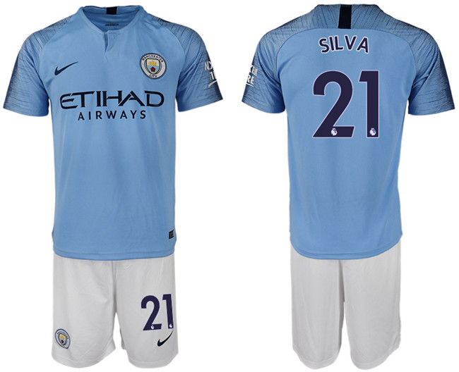2018 19 Manchester City 21 SILVA Home Soccer Jersey