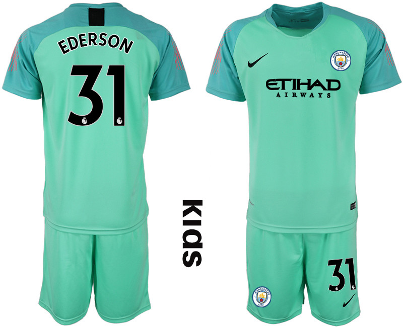 2018 19 Manchester City 31 EDERSON Green Youth Goalkeeper Soccer Jersey