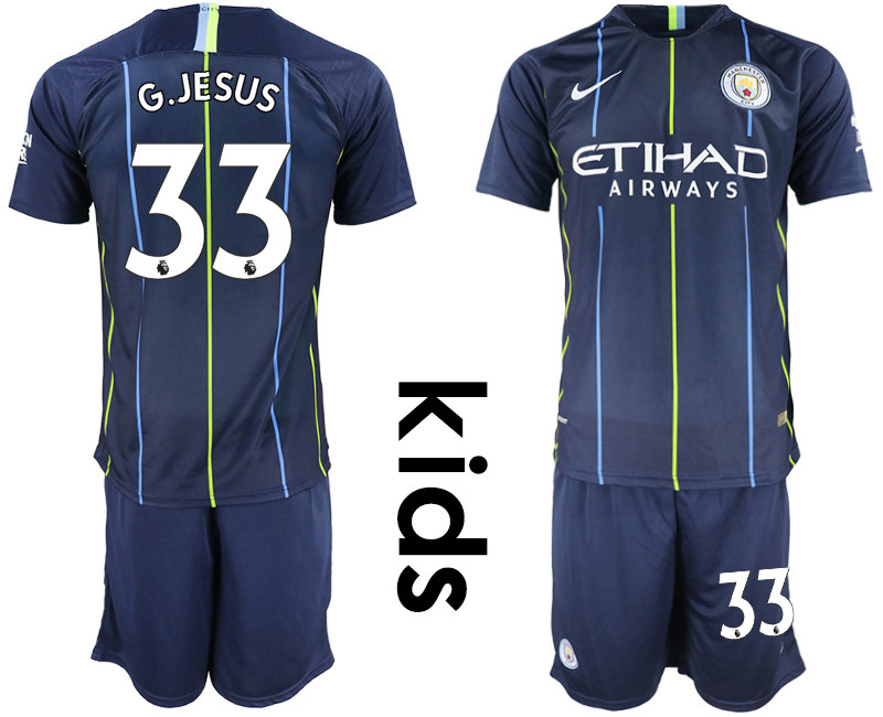 2018 19 Manchester City 33 G.JESUS Away Youth Soccer Jersey
