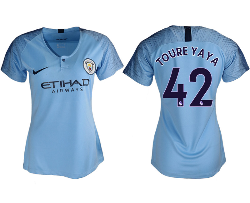 2018 19 Manchester City 42 TOURE YAYA Home Women Soccer Jersey