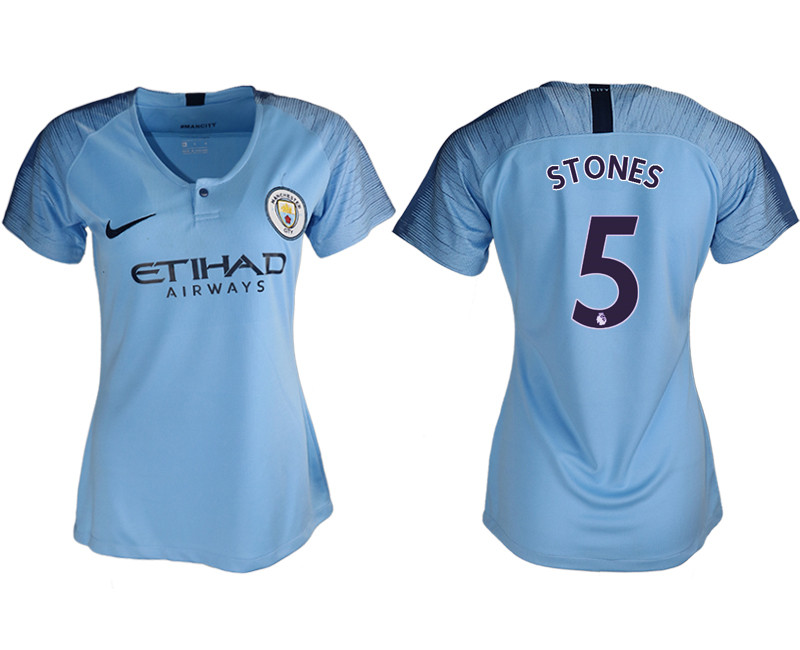 2018 19 Manchester City 5 STONES Home Women Soccer Jersey
