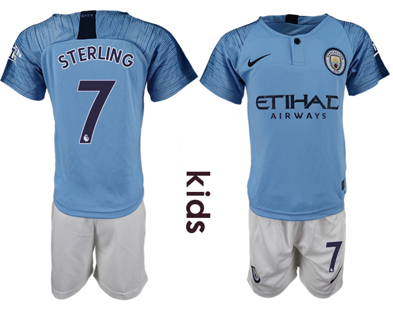 2018 19 Manchester City 7 STERLING Home Youth Soccer Jersey