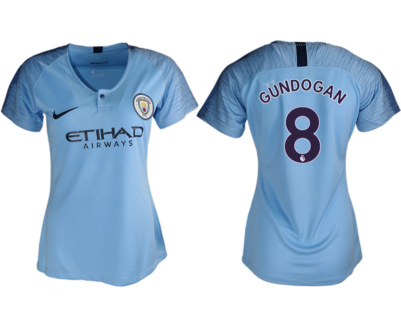 2018 19 Manchester City 8 GUNDOGAN Home Women Soccer Jersey