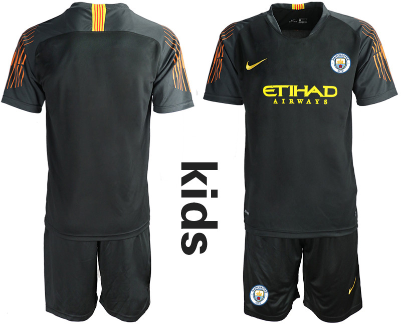 2018 19 Manchester City Black Youth Goalkeeper Soccer Jersey