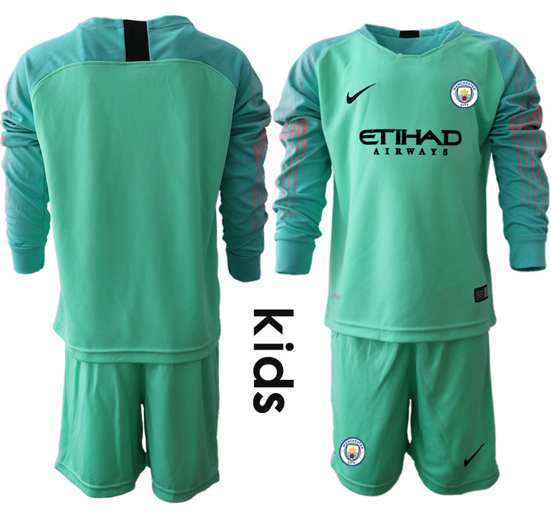 2018 19 Manchester City Green Youth Long Sleeve Goalkeeper Soccer Jersey