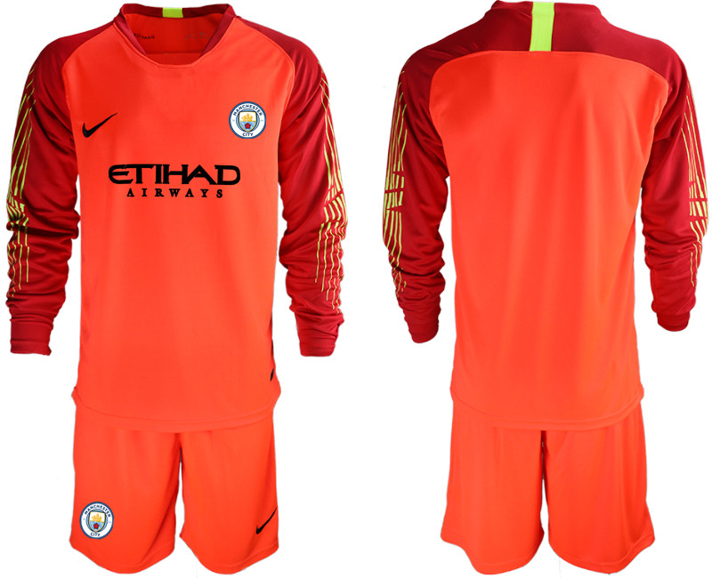 2018 19 Manchester City Red Long Sleeve Goalkeeper Soccer Jersey