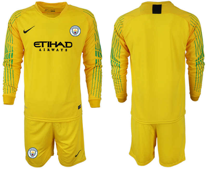 2018 19 Manchester City Yellow Long Sleeve Goalkeeper Soccer Jersey
