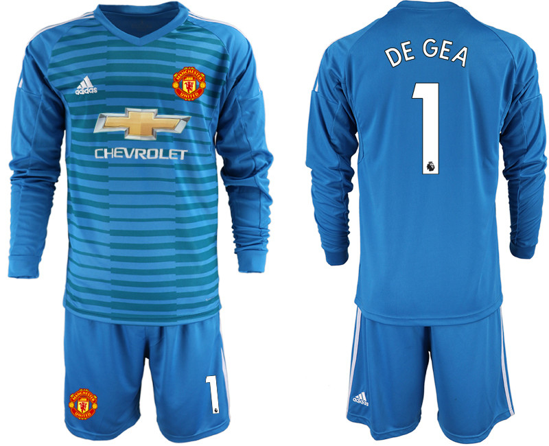 2018 19 Manchester United 1 BUFFON Blue Long Sleeve Goalkeeper Soccer Jersey