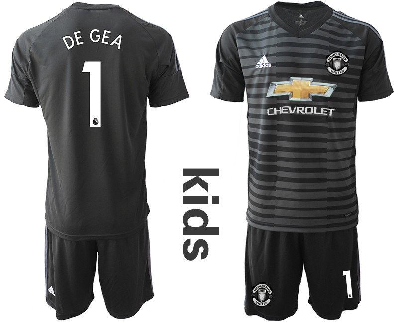 2018 19 Manchester United 1 DE GEA Black Youth Goalkeeper Soccer Jersey