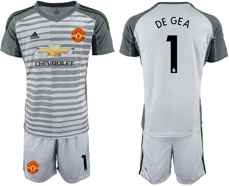 2018 19 Manchester United 1 DE GEA Gray Goalkeeper Soccer Jersey