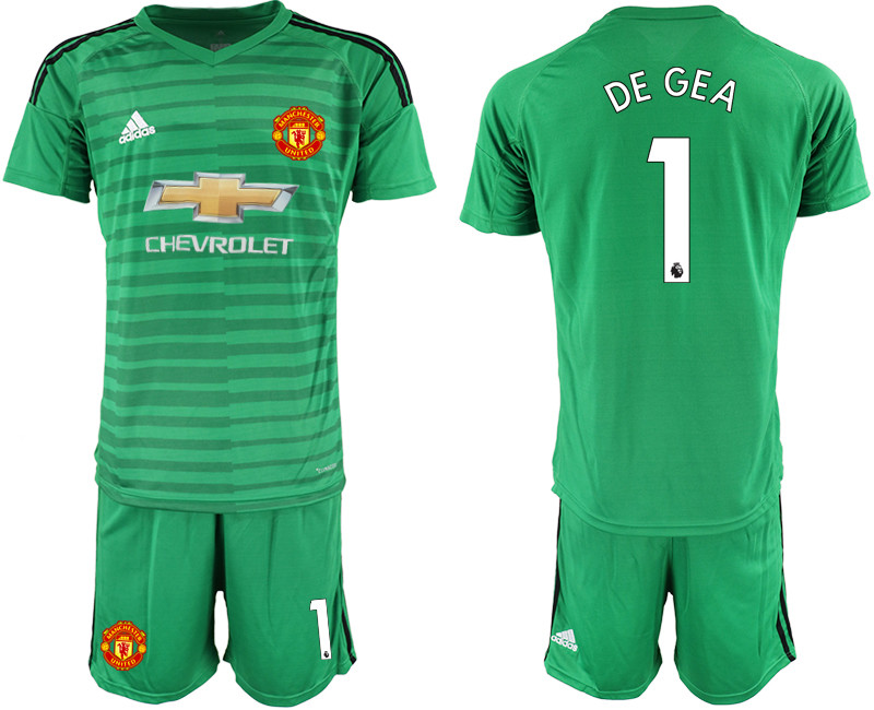 2018 19 Manchester United 1 DE GEA Green Goalkeeper Soccer Jersey