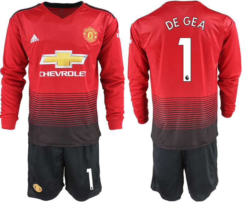 2018 19 Manchester United 1 DE GEA Home Long Sleeve Soccer Jersey