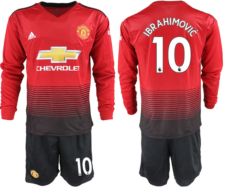 2018 19 Manchester United 10 IBRAHIMOVIC Home Long Sleeve Soccer Jersey