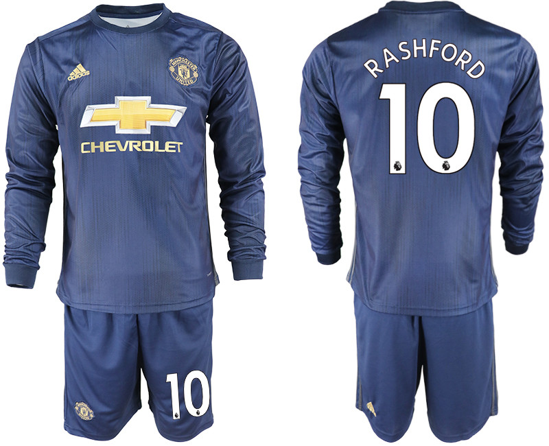 2018 19 Manchester United 10 RASHFORD Away Long Sleeve Soccer Jersey